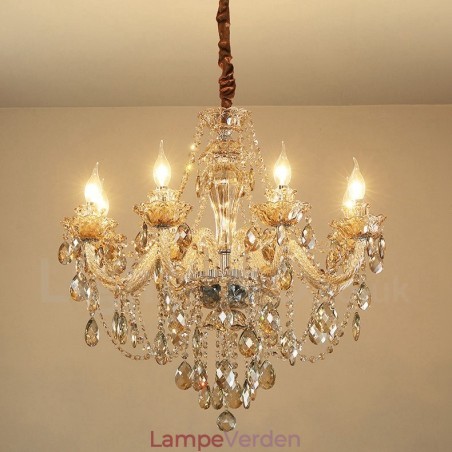 8 lys cognac farve elegant krystal stearinlys lysekrone 8 lys cognac farve elegant krystal stearinlys lysekrone