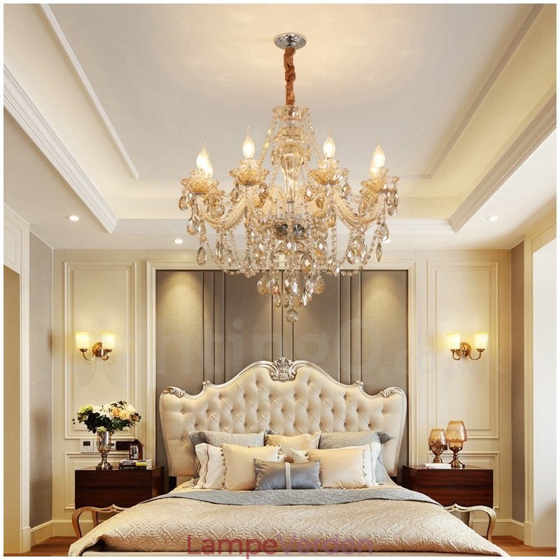8 lys cognac farve elegant krystal stearinlys lysekrone