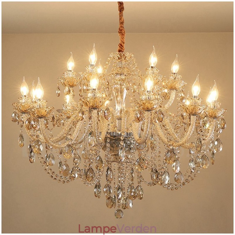 18 (12+6) Lys Cognac Farve Elegant Krystal Lysekrone