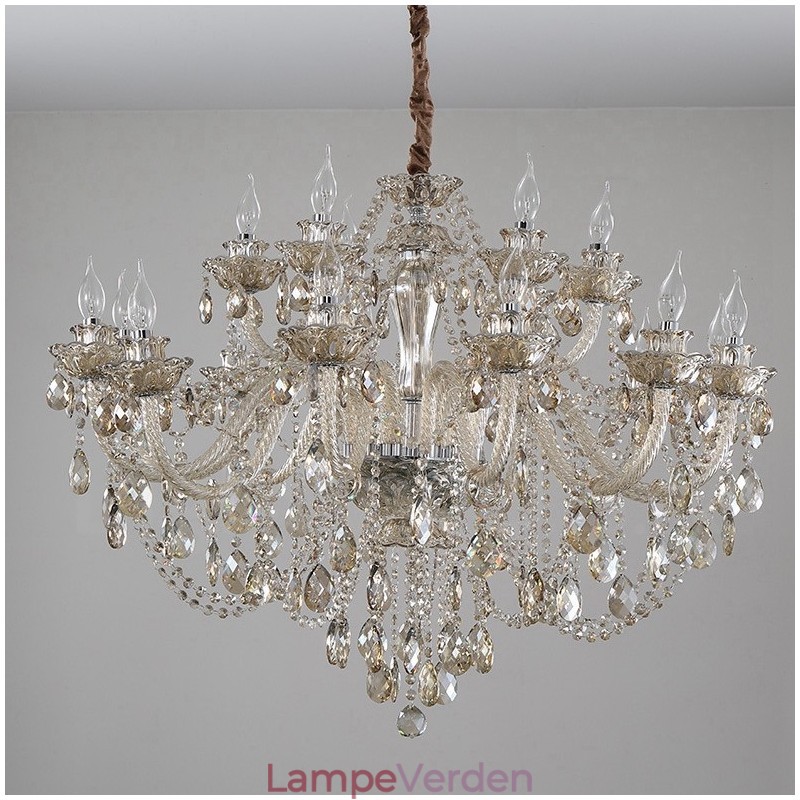 18 (12+6) Lys Cognac Farve Elegant Krystal Lysekrone