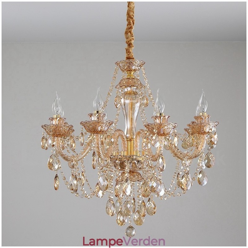 8 Lys ravguld Elegant Krystal Lysekrone