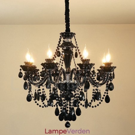 8 Lyse Sort Elegant Krystal Lysekrone 8 Lyse Sort Elegant Krystal Lysekrone