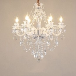 6 lys klare krystal stearinlys lysekrone Specialdesign med hvide arme