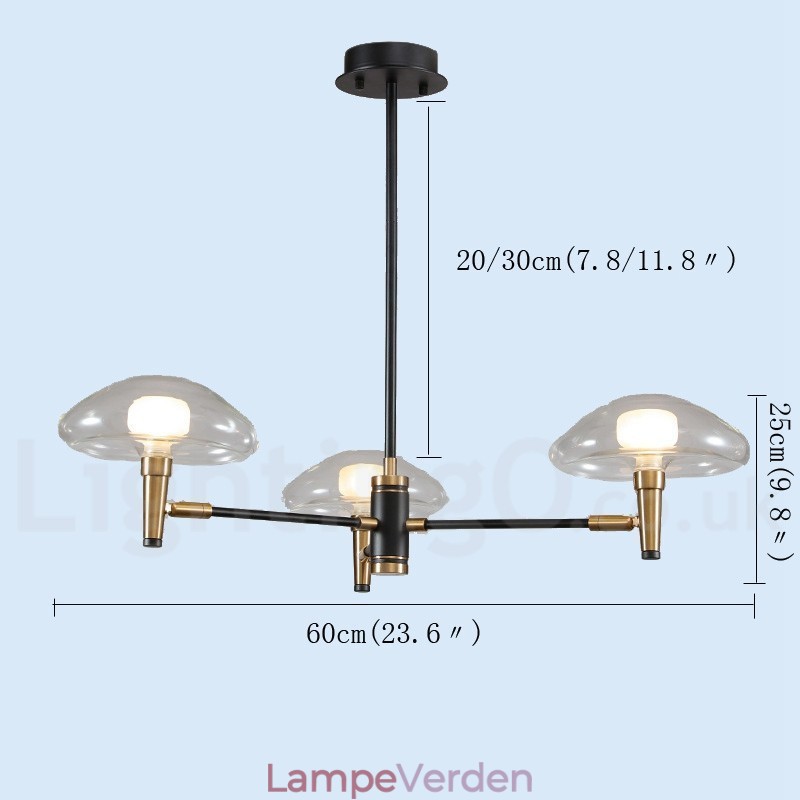 3 lys Mini Style Uplight galvaniseret malet lysekrone med glasskærme