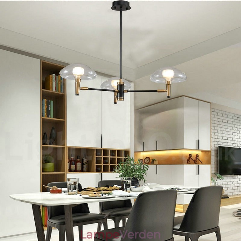 3 lys Mini Style Uplight galvaniseret malet lysekrone med glasskærme