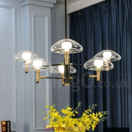 6 lys uplight galvaniseret malet lysekrone med glasskærme 6 lys uplight galvaniseret malet lysekrone med glasskærme