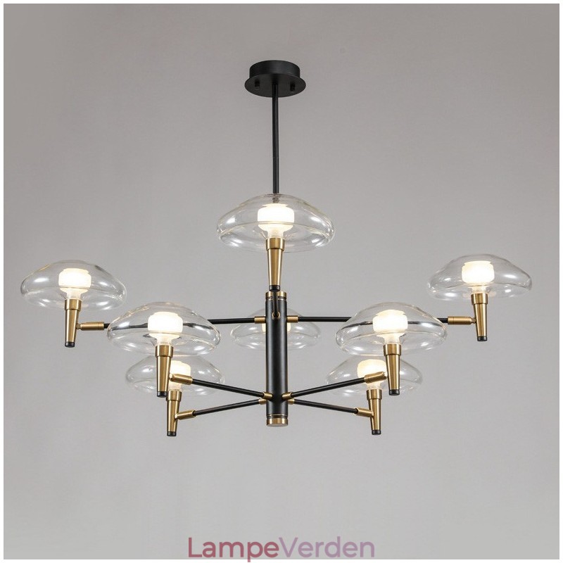8 Light Uplight galvaniseret malet lysekrone med glasskærme
