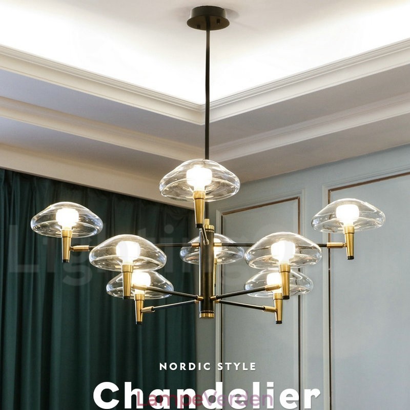 8 Light Uplight galvaniseret malet lysekrone med glasskærme