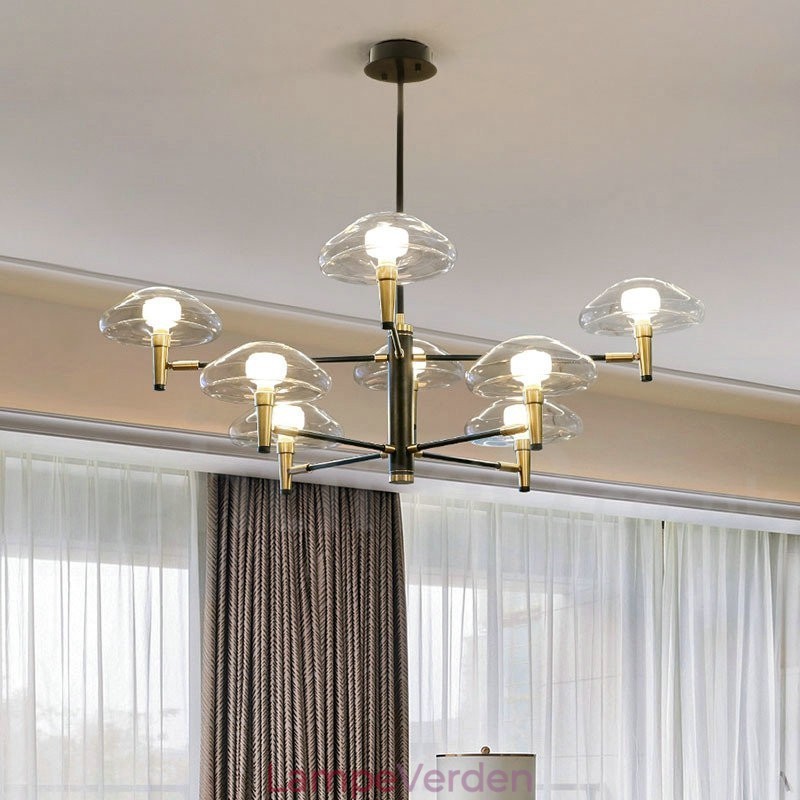 8 Light Uplight galvaniseret malet lysekrone med glasskærme