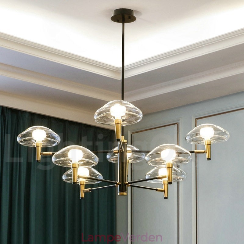 8 Light Uplight galvaniseret malet lysekrone med glasskærme