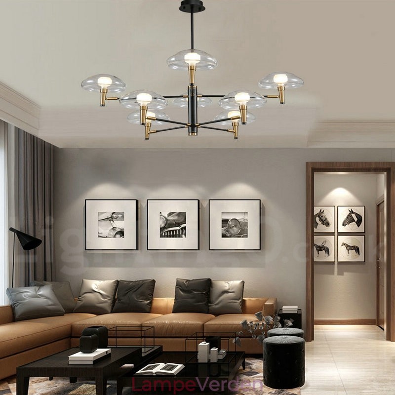 8 Light Uplight galvaniseret malet lysekrone med glasskærme