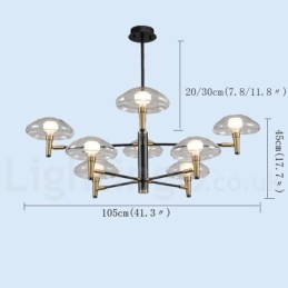 8 Light Uplight galvaniseret malet lysekrone med glasskærme