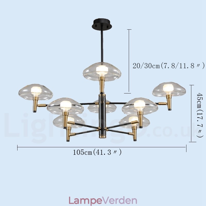 8 Light Uplight galvaniseret malet lysekrone med glasskærme
