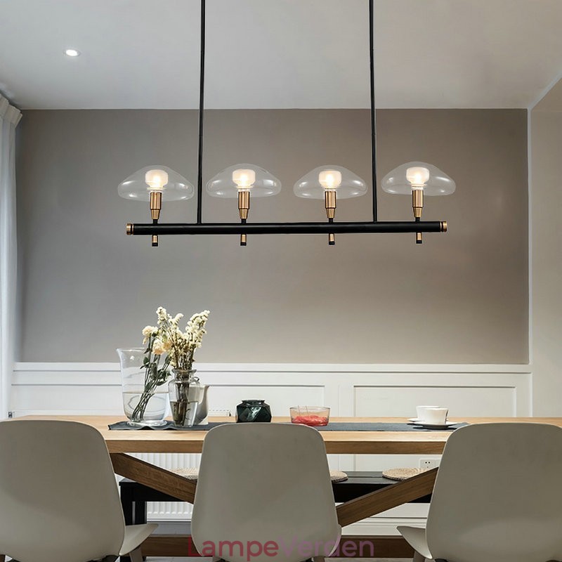 4 lys lineær uplight galvaniseret malet lysekrone med glasskærme