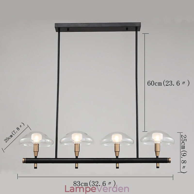4 lys lineær uplight galvaniseret malet lysekrone med glasskærme