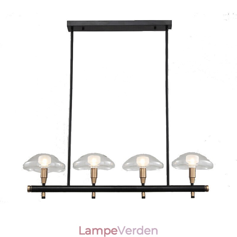 4 lys lineær uplight galvaniseret malet lysekrone med glasskærme