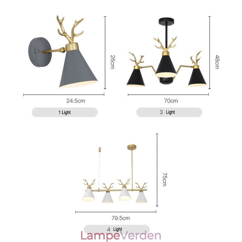 3 Light Nordic Macaron Modern Antlers Lysekrone