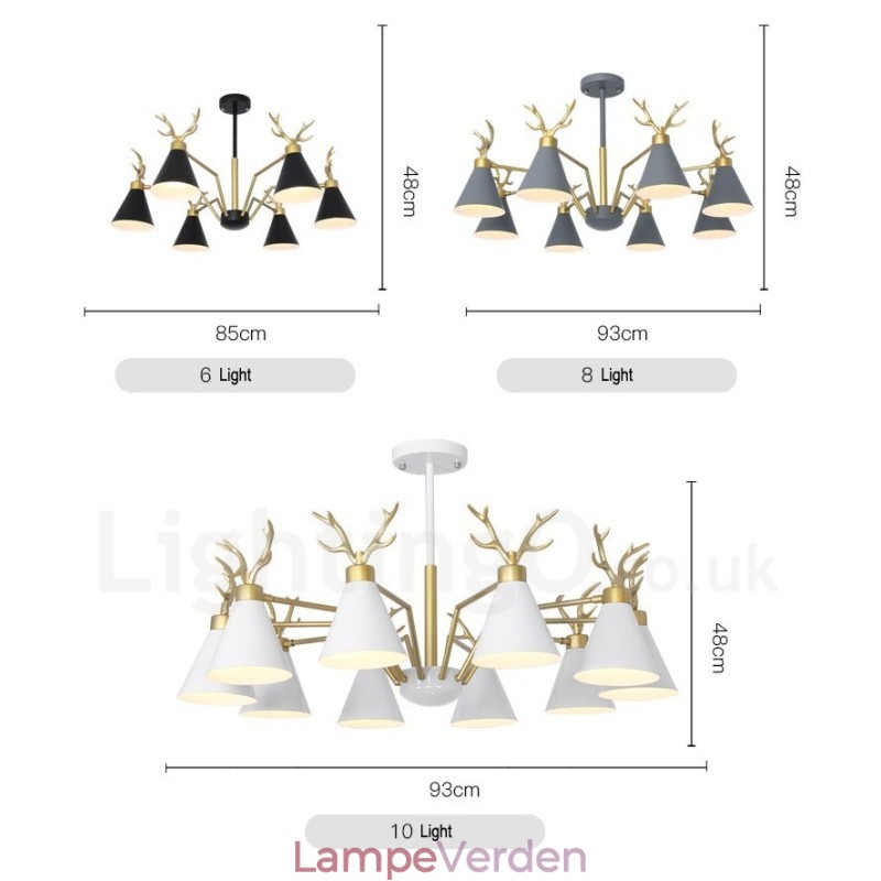 3 Light Nordic Macaron Modern Antlers Lysekrone