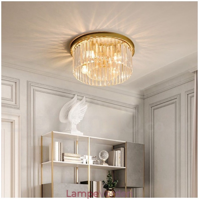Postmoderne Luksus Rund K9 Krystal Flush Mount Loftslys udstillingshal