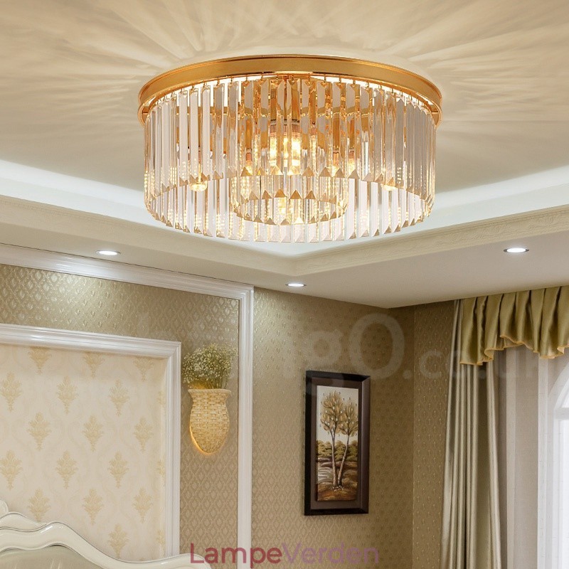 Postmoderne Luksus Rund K9 Krystal Flush Mount Loftslys udstillingshal