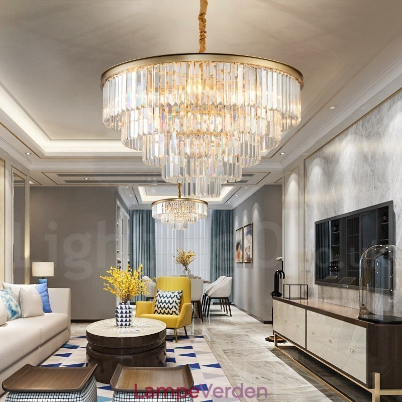 Postmoderne Luksus Runde K9 Crystal Pendant Lysekrone Lights Exhibition Hall