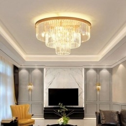 Postmoderne Luksus Rund K9 Krystal Flush Mount Loftslys udstillingshal