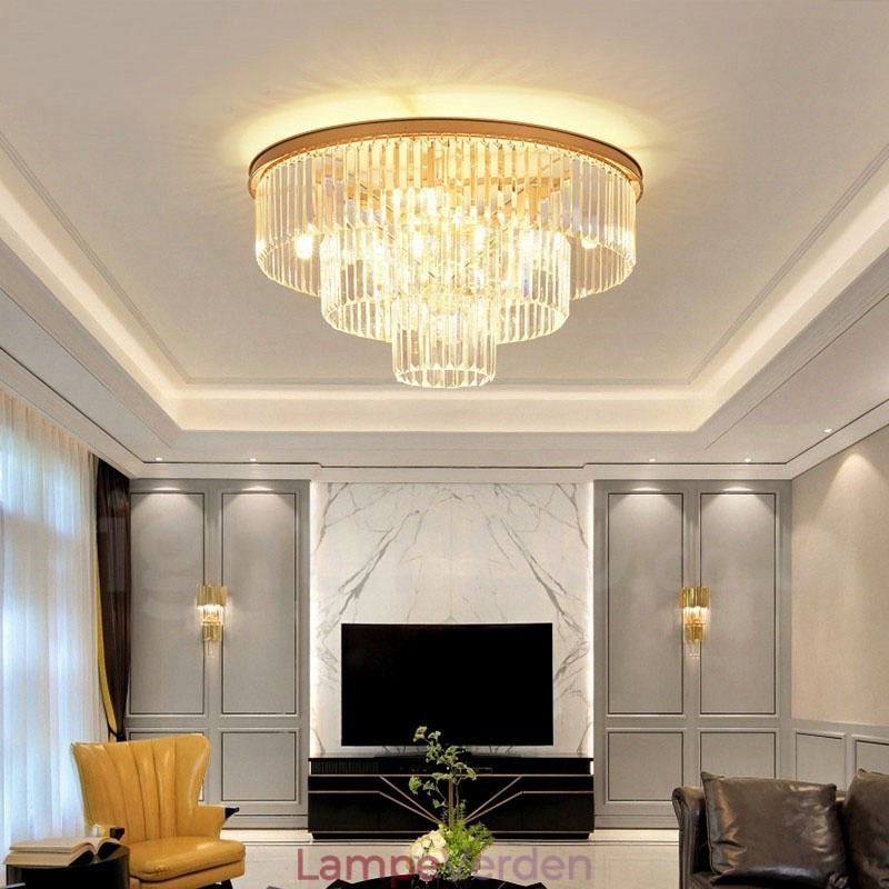 Postmoderne Luksus Rund K9 Krystal Flush Mount Loftslys udstillingshal