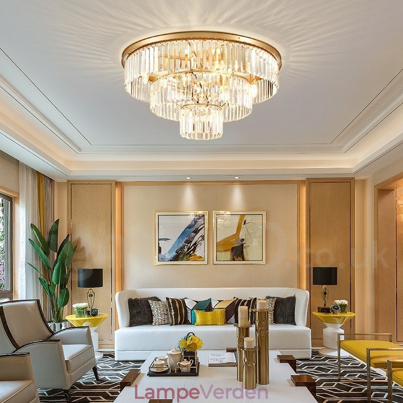 Postmoderne Luksus Rund K9 Krystal Flush Mount Loftslys udstillingshal