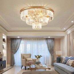 Postmoderne Luksus Rund K9 Krystal Flush Mount Loftslys udstillingshal