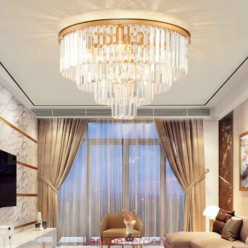 Postmoderne Luksus Rund K9 Krystal Flush Mount Loftslys udstillingshal
