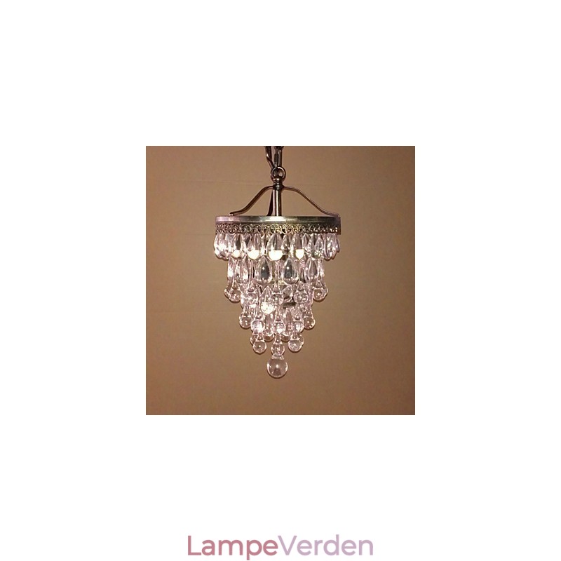 Moderne pendel med krystalperler med 1 lys og antik farvearmatur