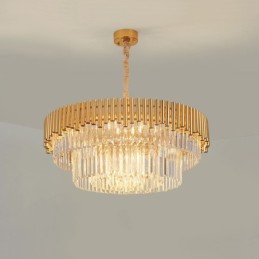 Postmoderne Guld Luksus Runde K9 Crystal Pendant Lysekrone Lights Exhibition Hall