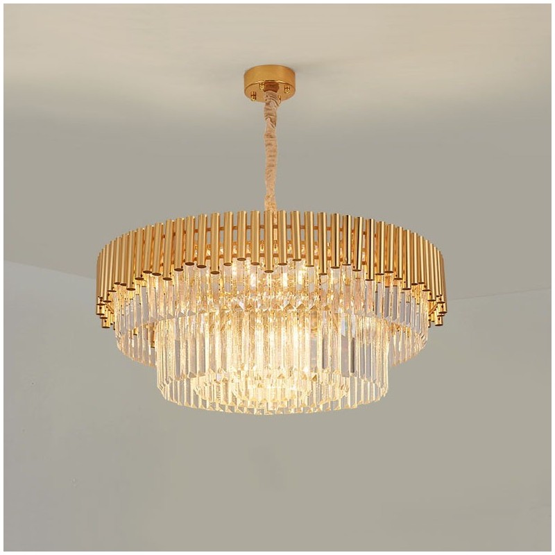 Postmoderne Guld Luksus Runde K9 Crystal Pendant Lysekrone Lights Exhibition Hall