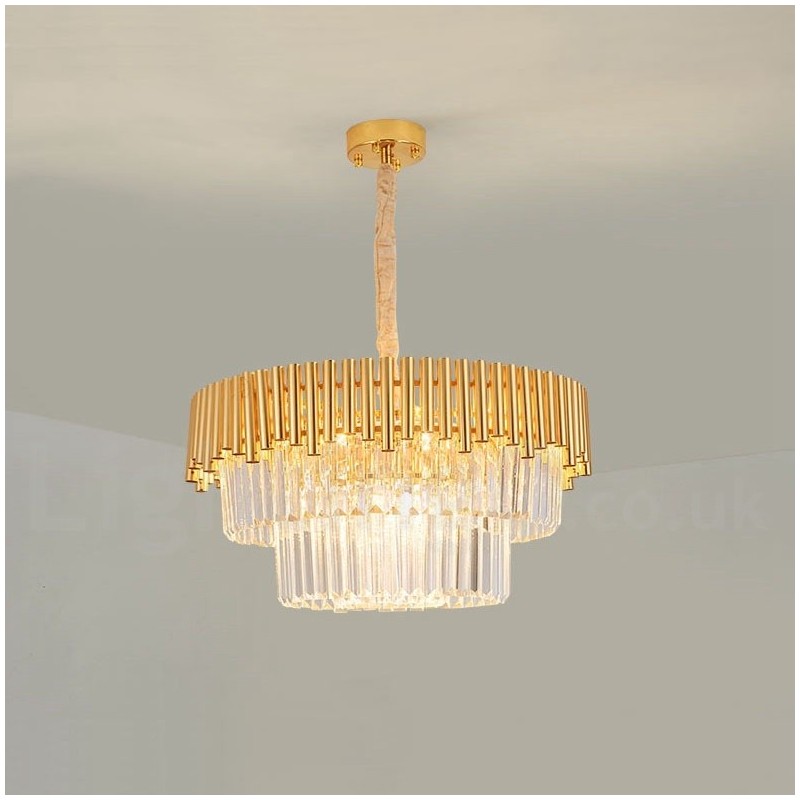 Postmoderne Guld Luksus Runde K9 Crystal Pendant Lysekrone Lights Exhibition Hall