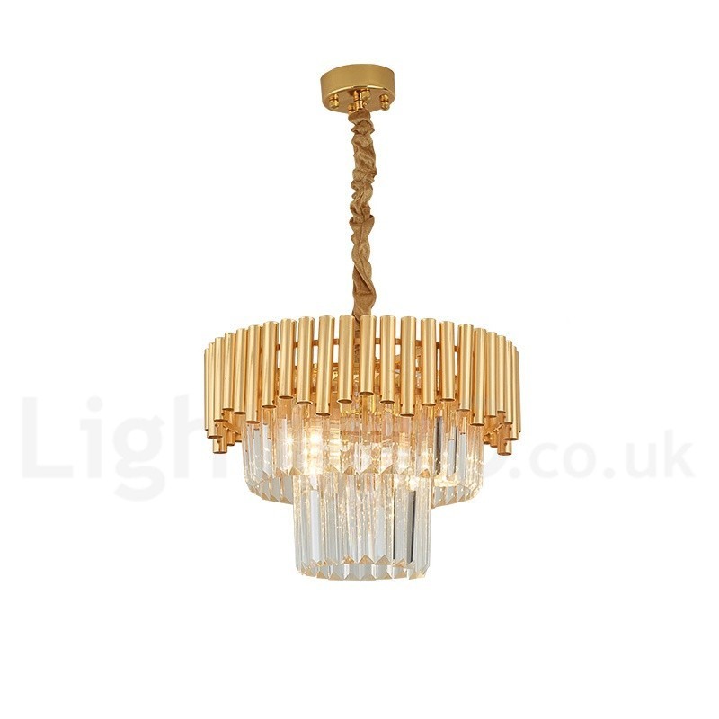 Postmoderne Guld Luksus Runde K9 Crystal Pendant Lysekrone Lights Exhibition Hall