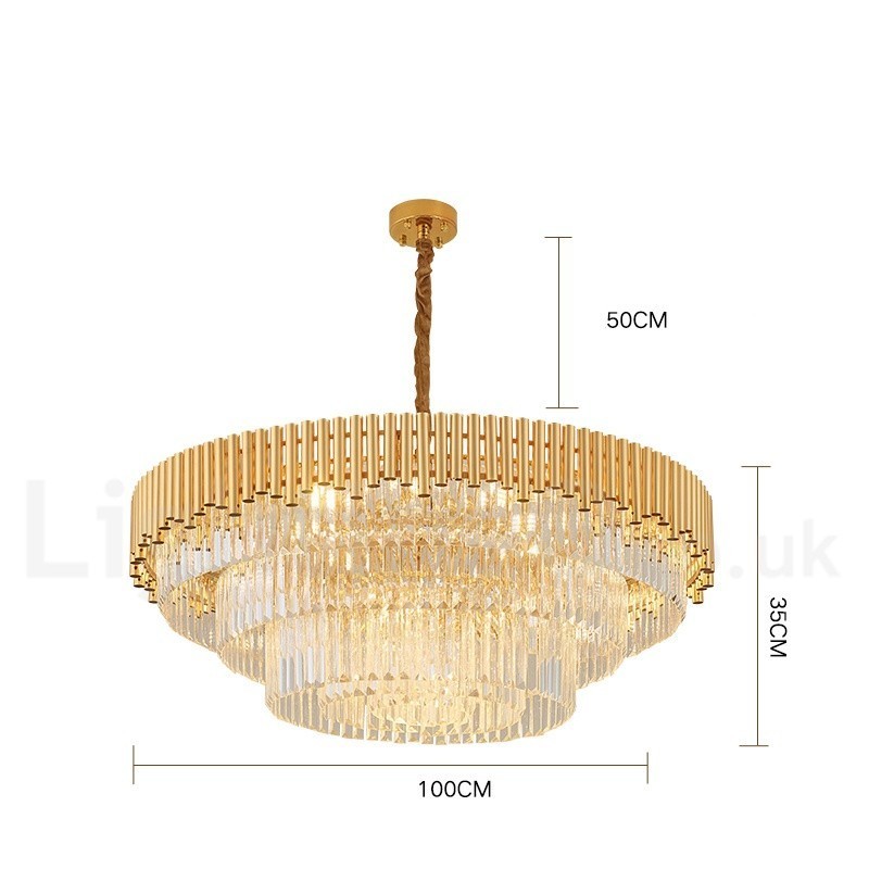 Postmoderne Guld Luksus Runde K9 Crystal Pendant Lysekrone Lights Exhibition Hall