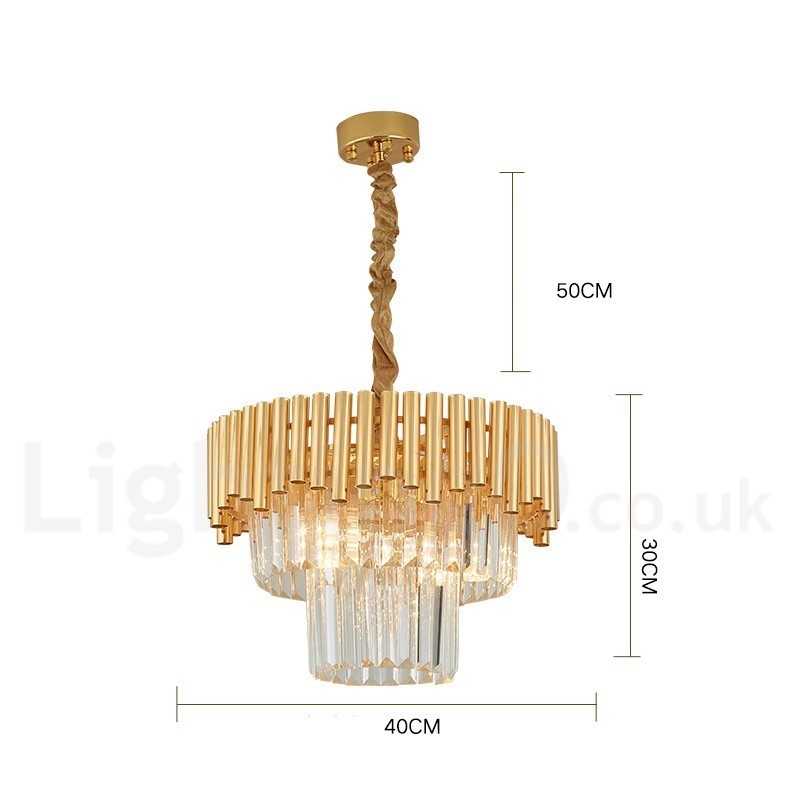 Postmoderne Guld Luksus Runde K9 Crystal Pendant Lysekrone Lights Exhibition Hall