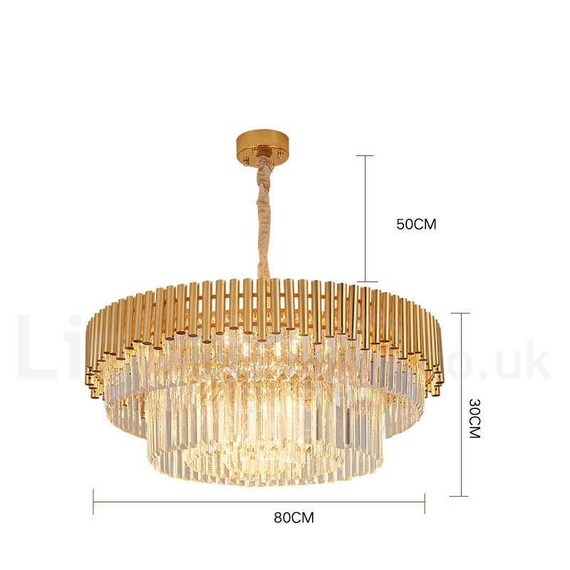 Postmoderne Guld Luksus Runde K9 Crystal Pendant Lysekrone Lights Exhibition Hall