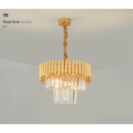 Postmoderne Guld Luksus Runde K9 Crystal Pendant Lysekrone Lights Exhibition Hall