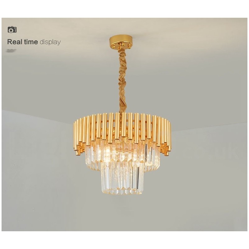 Postmoderne Guld Luksus Runde K9 Crystal Pendant Lysekrone Lights Exhibition Hall
