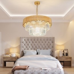 Postmoderne Guld Luksus Runde K9 Crystal Pendant Lysekrone Lights Exhibition Hall