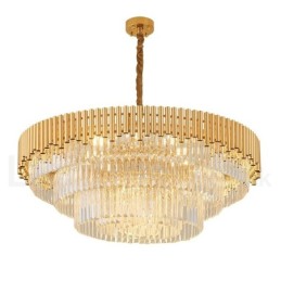 Postmoderne Guld Luksus Runde K9 Crystal Pendant Lysekrone Lights Exhibition Hall