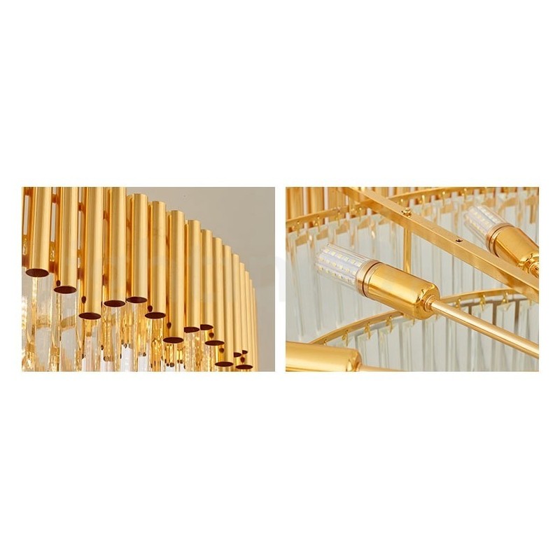 Postmoderne Guld Luksus Runde K9 Crystal Pendant Lysekrone Lights Exhibition Hall