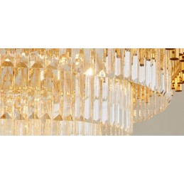 Postmoderne Guld Luksus Runde K9 Crystal Pendant Lysekrone Lights Exhibition Hall