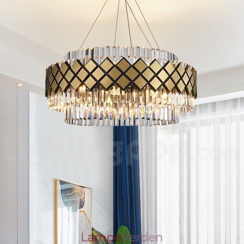 Luksus Moderne Guld Plus Sort Rund K9 Crystal Pendant Lysekrone Exhibition Hall