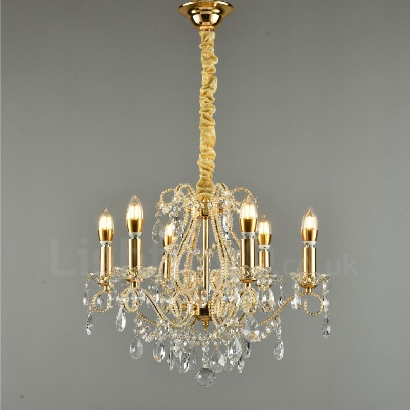 6 lys guld sølv amerikansk stil Crystal Pendant lysekrone Light Store