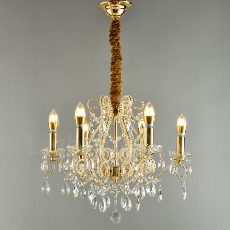 6 lys guld sølv amerikansk stil Crystal Pendant lysekrone Light Store
