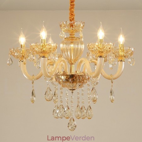 6 lys champagne farve krystal stearinlys lysekrone 6 lys champagne farve krystal stearinlys lysekrone