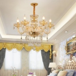 6 lys champagne farve krystal stearinlys lysekrone