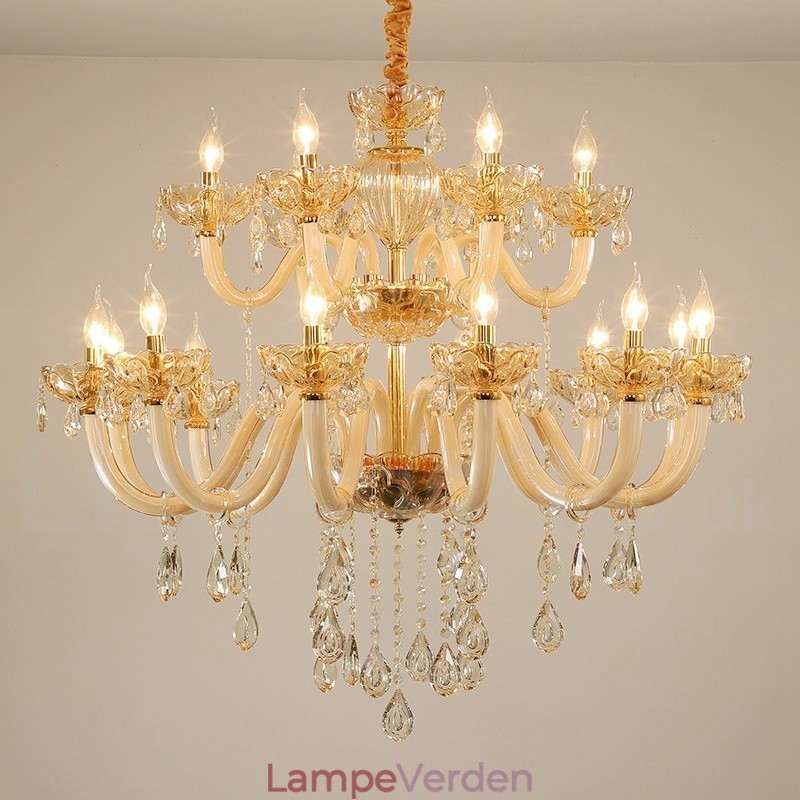 18 (12+6) Lys Champagne Farve Elegant Krystal Lysekrone